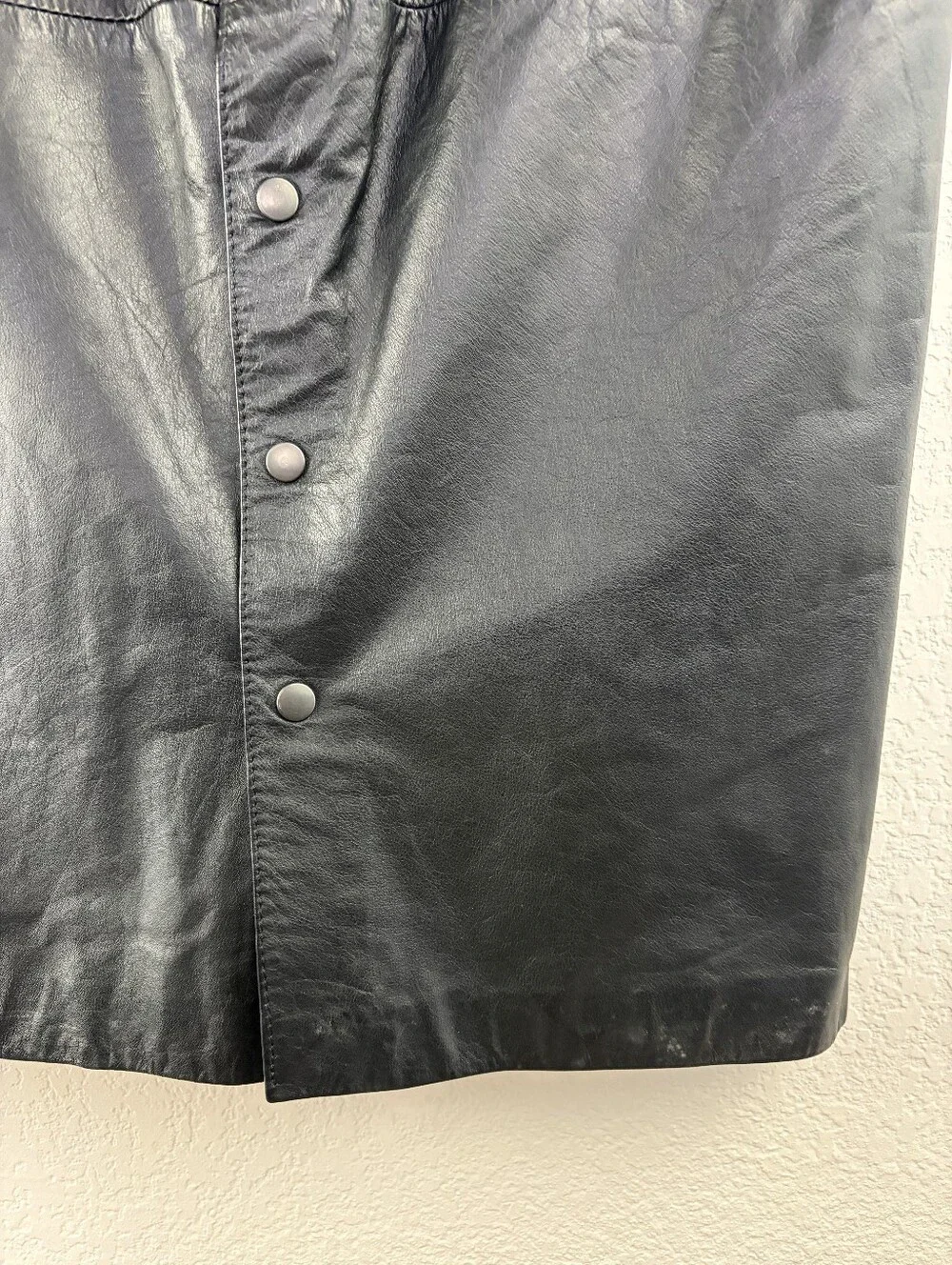 Vintage Greg Adams 80's Black Leather Button Split Skirt 13/14